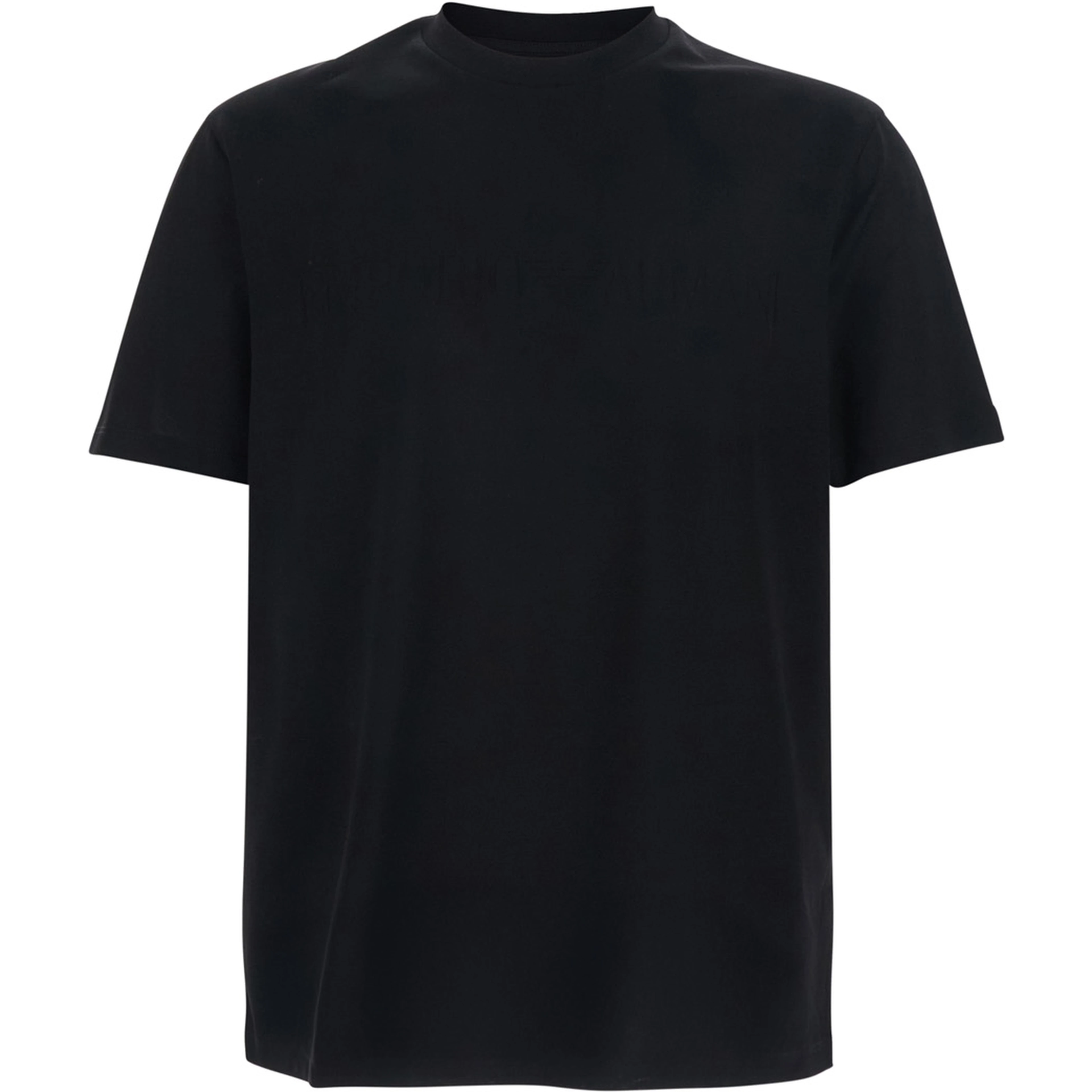 Black T-Shirt with Elasticized Crew Neck and Tone-on-Tone Jacquard Logo for Men