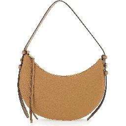 Romy Half Moon Beige Shoulder Bag with Adjustable and Removable Shoulder Strap in Grained Leather Woman