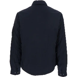 Blue Jacket with Classic Collar and Logo Plate on Sleeve in Tech Fabric Man
