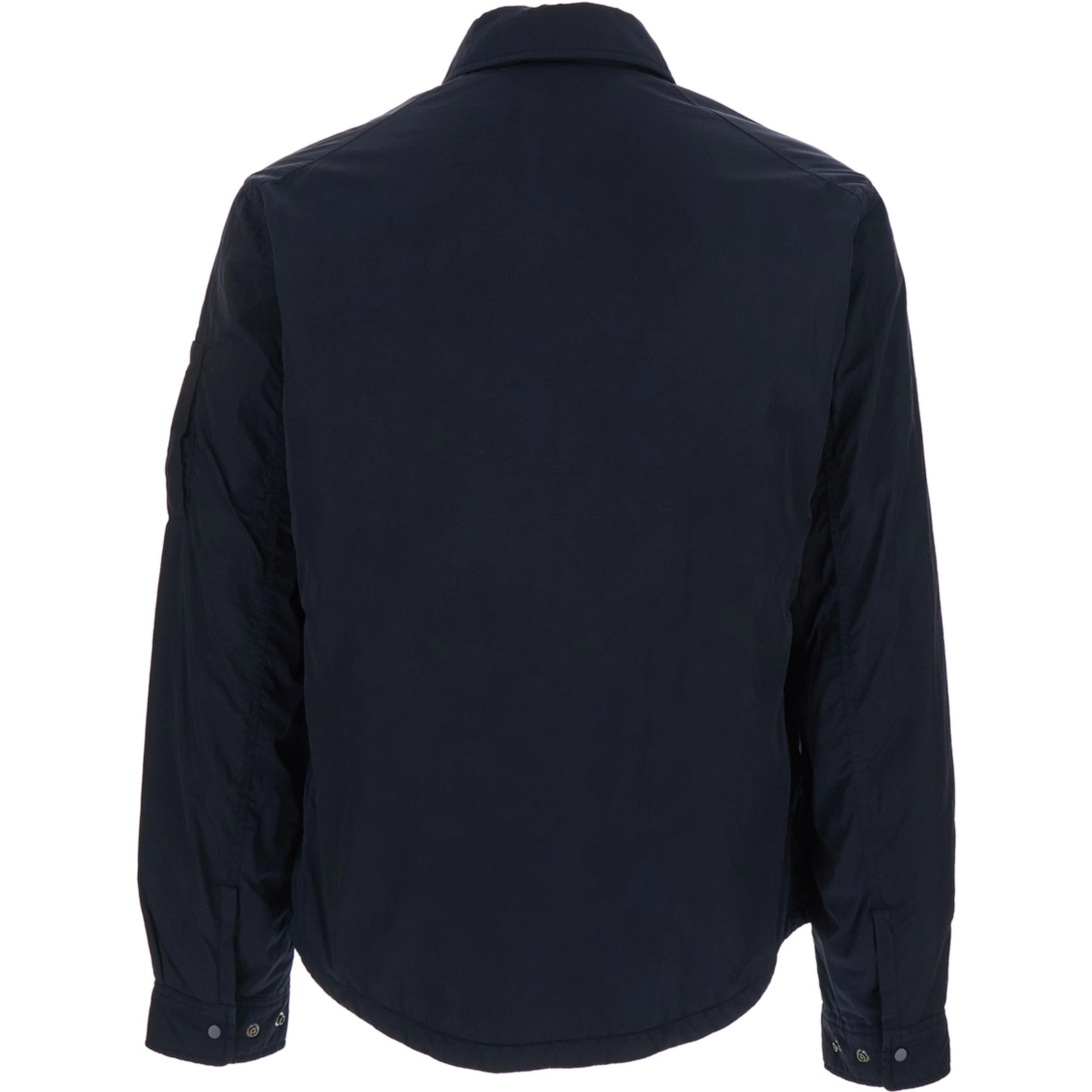 Blue Jacket with Classic Collar and Logo Plate on Sleeve in Tech Fabric Man