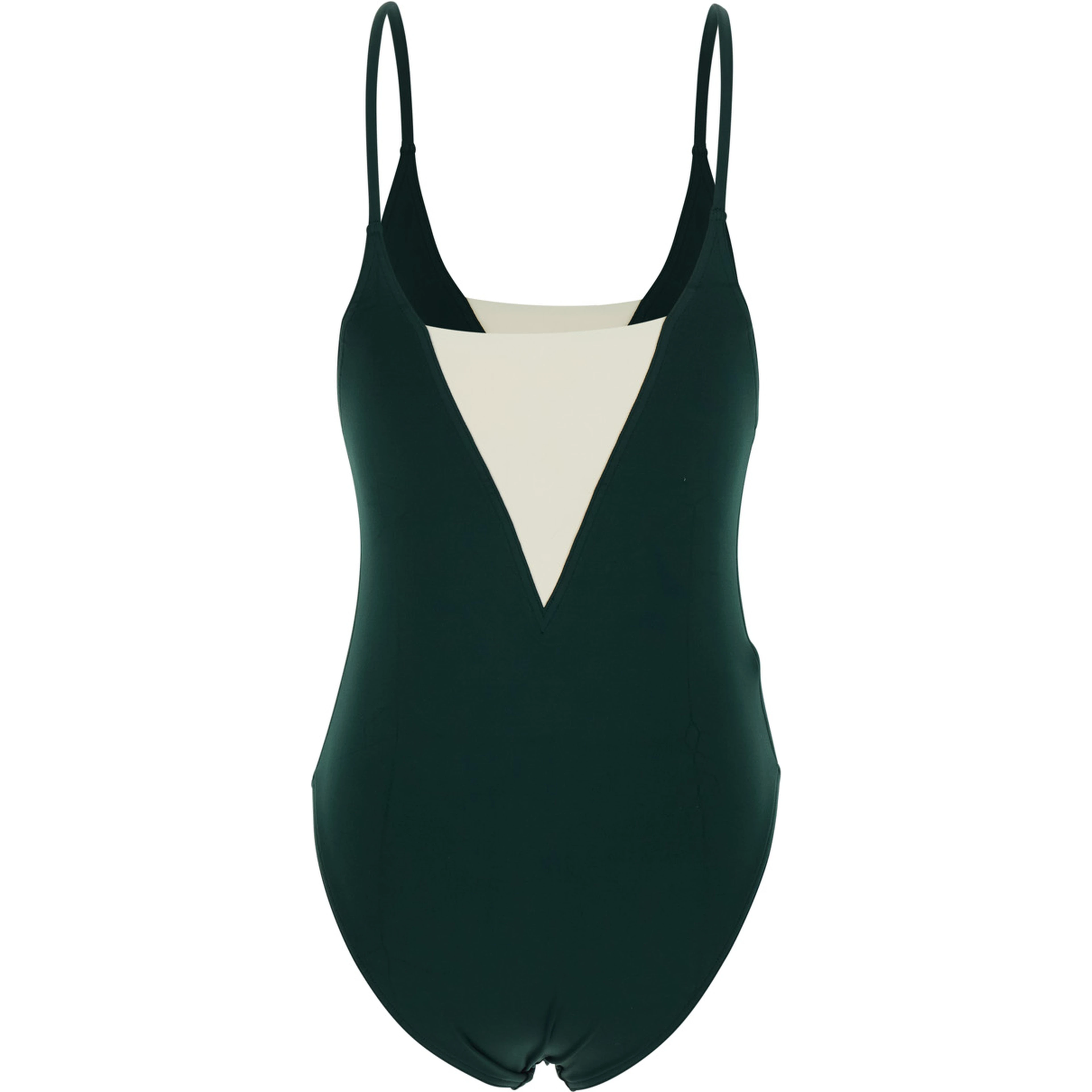 Entrevue Green One-Piece Swimsuit with Contrast Details and Thin Straps in Tech Fabric for Women