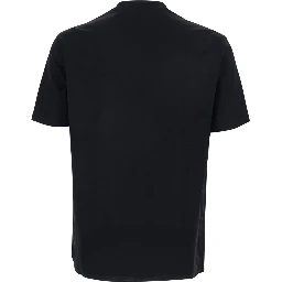 Black T-Shirt with Elasticized Crew Neck and Tone-on-Tone Jacquard Logo for Men