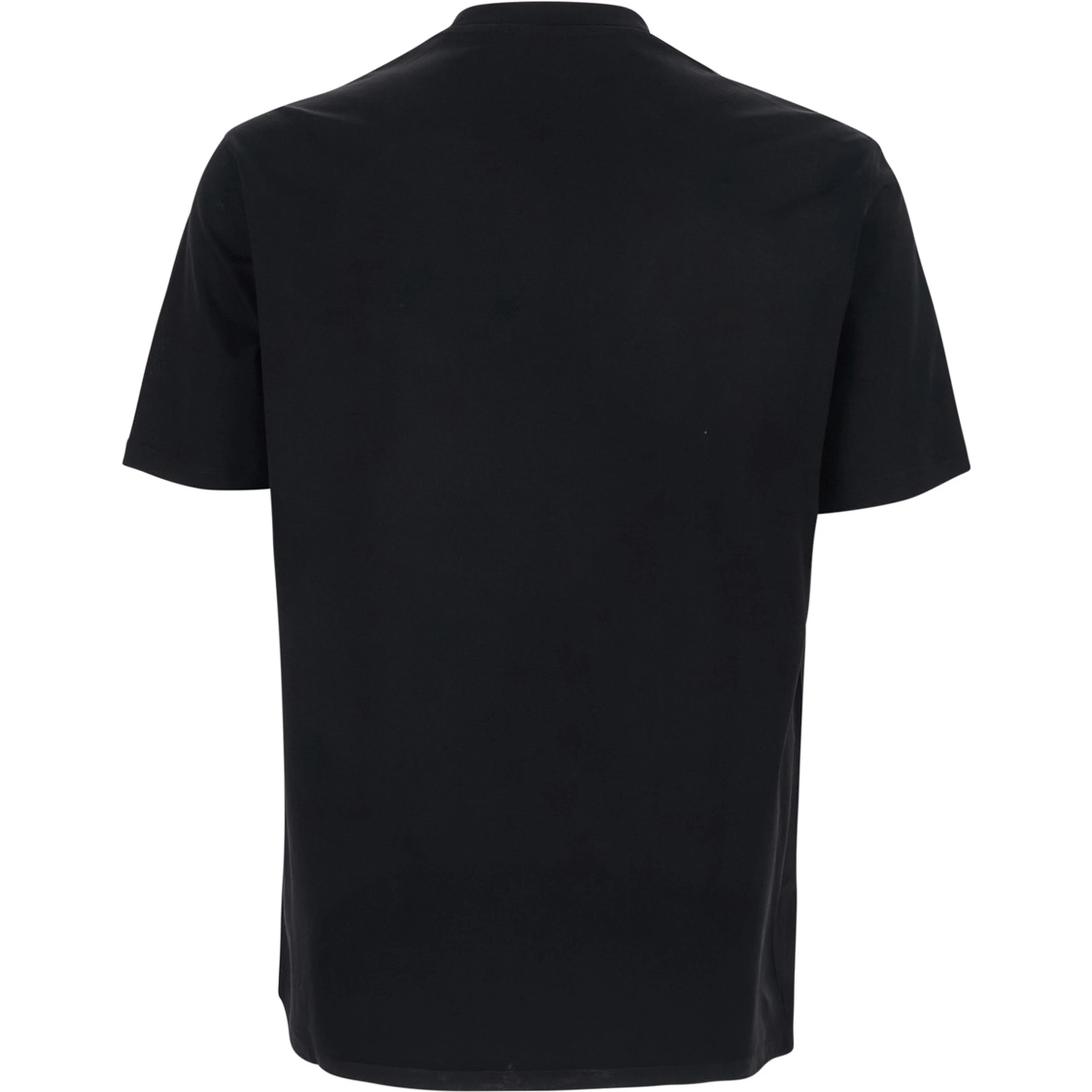 Black T-Shirt with Elasticized Crew Neck and Tone-on-Tone Jacquard Logo for Men
