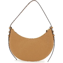 Romy Half Moon Beige Shoulder Bag with Adjustable and Removable Shoulder Strap in Grained Leather Woman