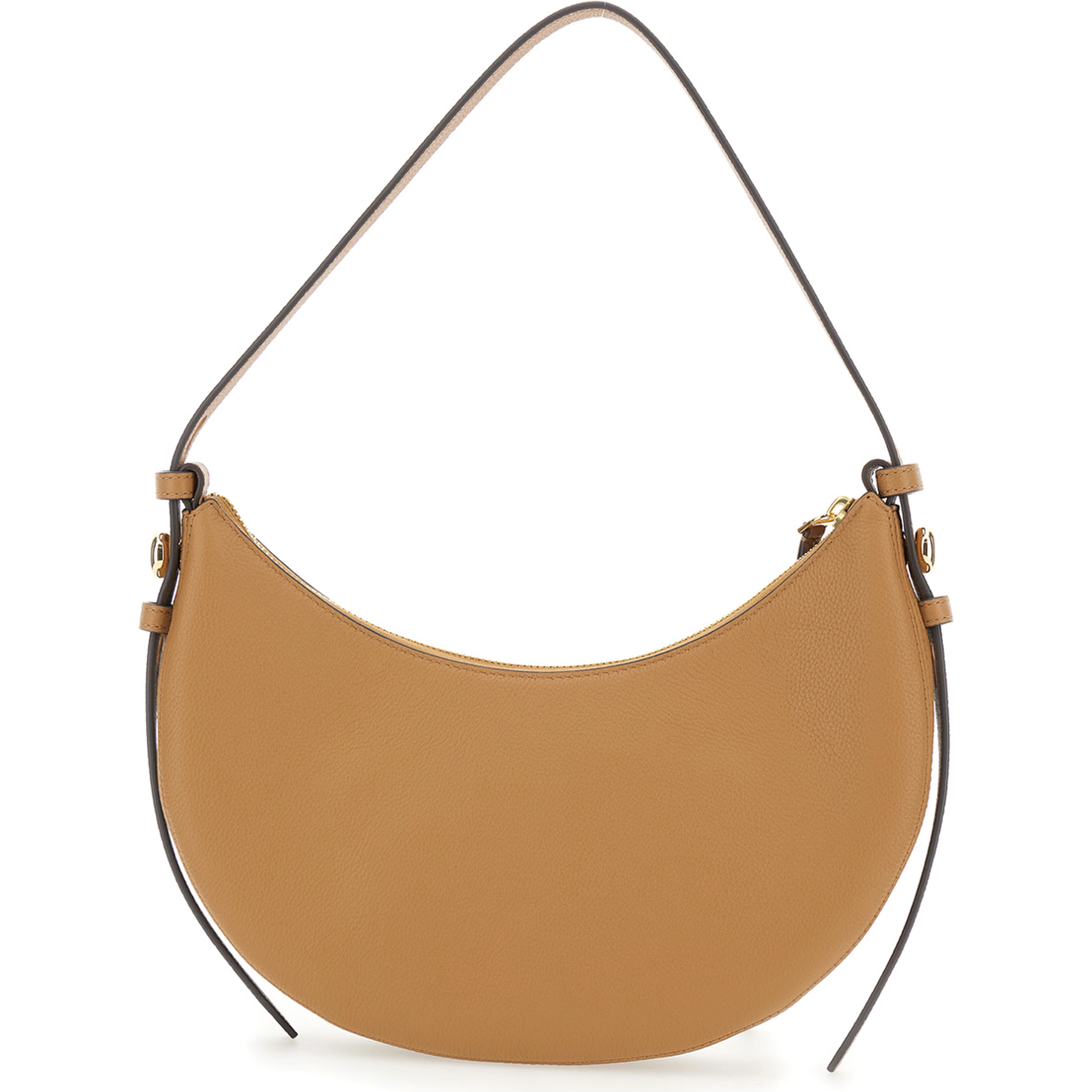 Romy Half Moon Beige Shoulder Bag with Adjustable and Removable Shoulder Strap in Grained Leather Woman