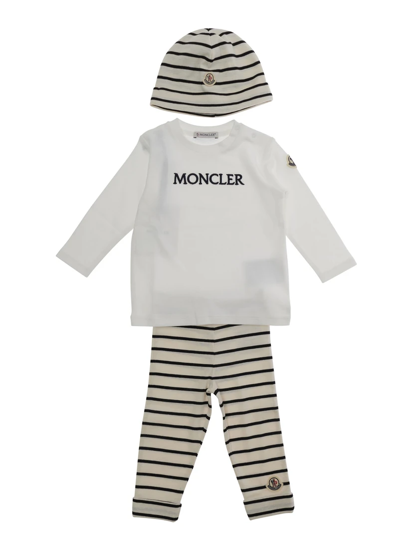 Three-Piece Set Moncler with Hat, Sweatshirt and Cotton Pants Multicolor Baby