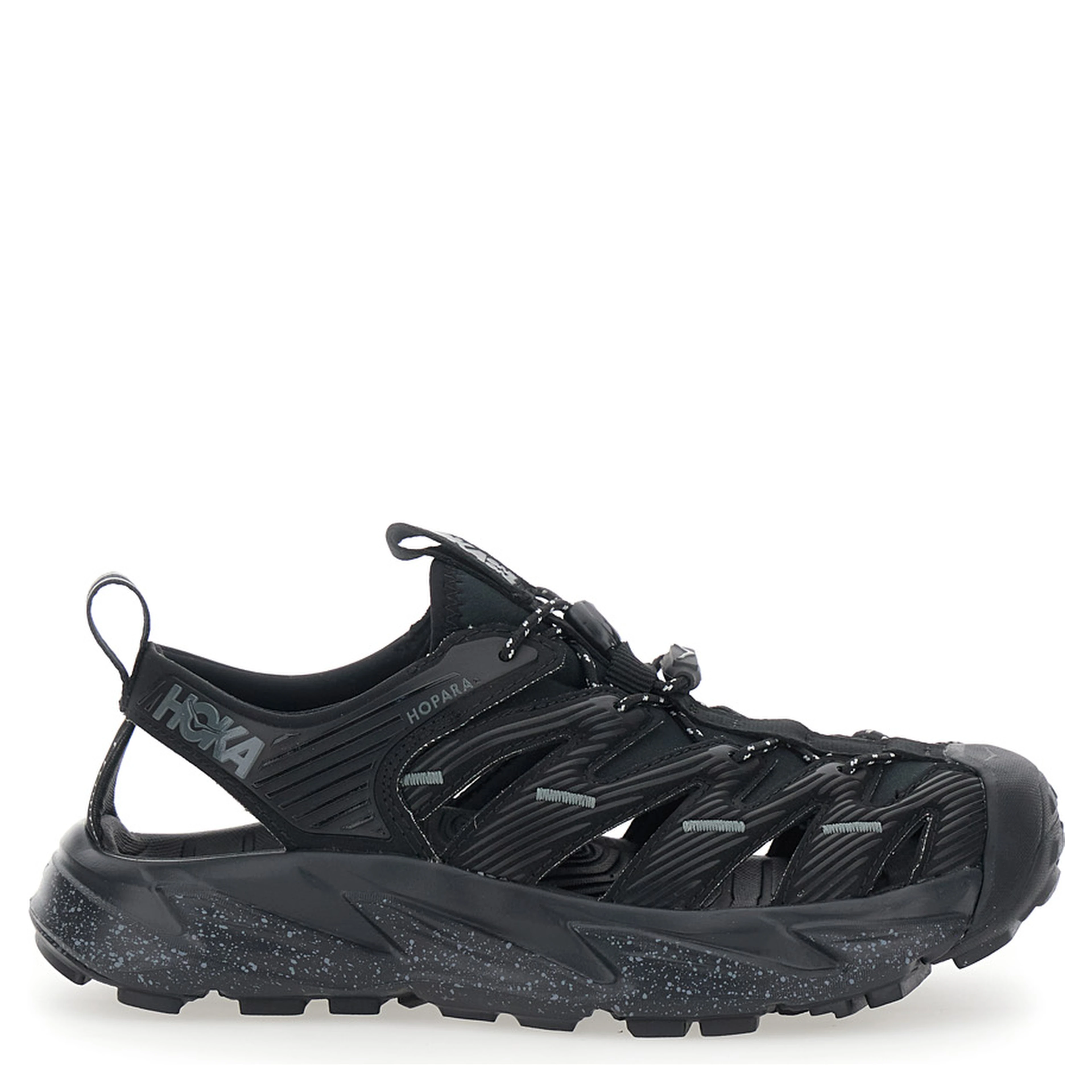 Hopara Black Sandals with high rubber sole and logo lettering on the side in Tech Fabric Unisex