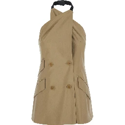 MXSNURAGHE Beige Dress with Front Closure in Wool and Silk for Women