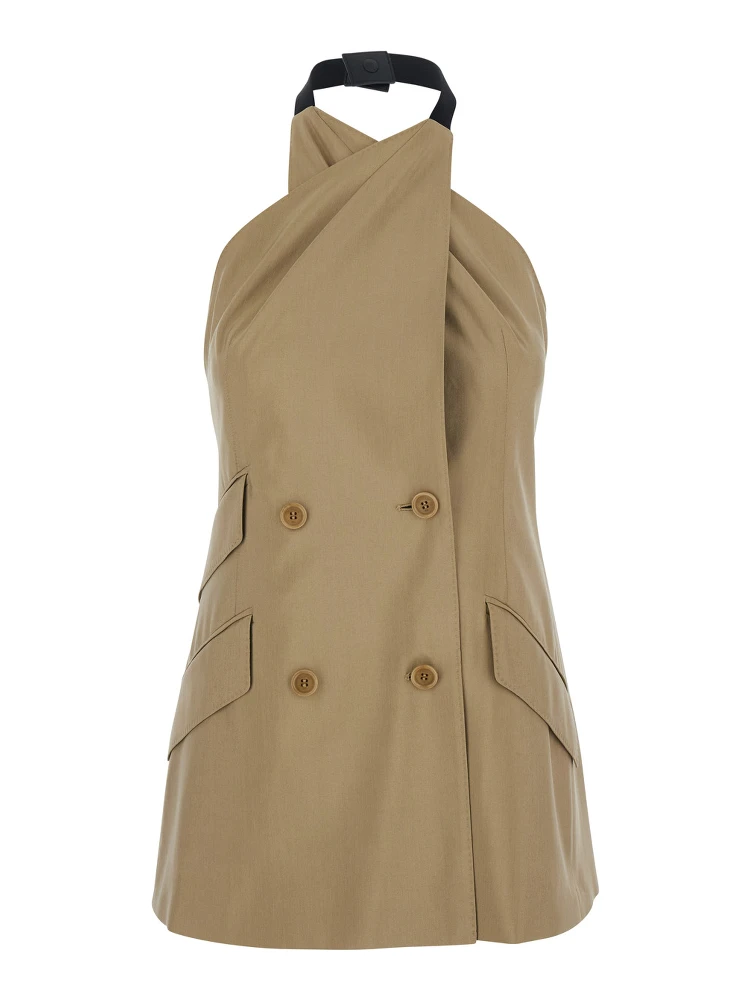 MXSNURAGHE Beige Dress with Front Closure in Wool and Silk for Women