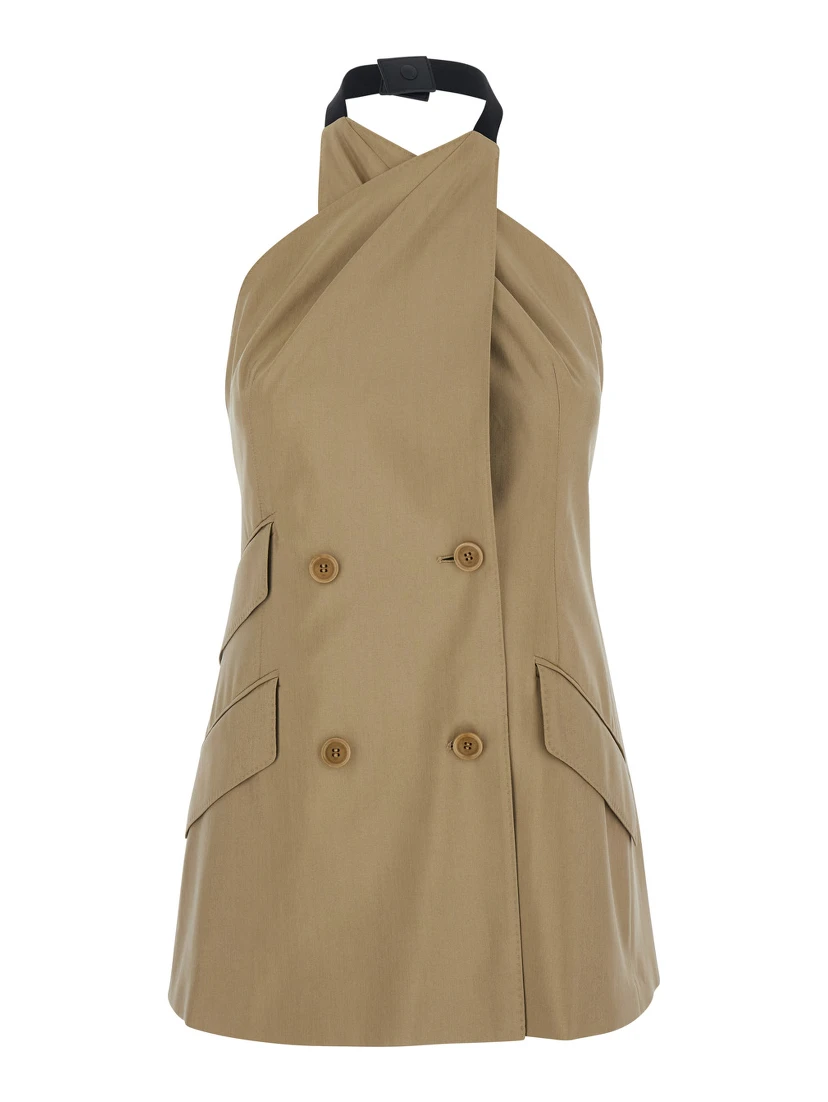 MXSNURAGHE Beige Dress with Front Closure in Wool and Silk for Women