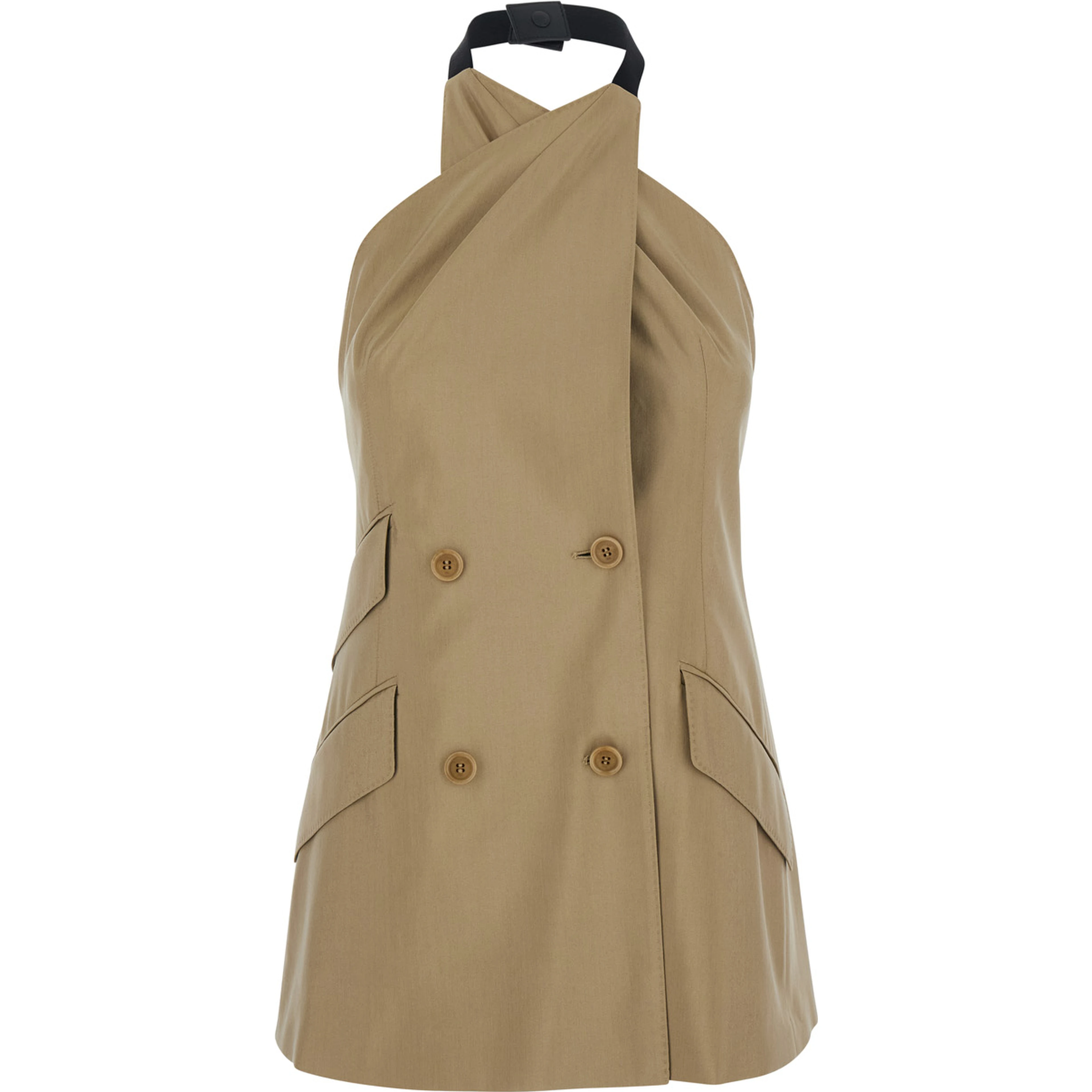 MXSNURAGHE Beige Dress with Front Closure in Wool and Silk for Women