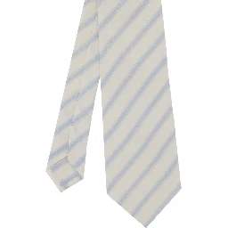Beige Tie with all-over diagonal stripe motif in silk for men