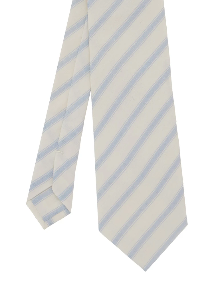Beige Tie with all-over diagonal stripe motif in silk for men