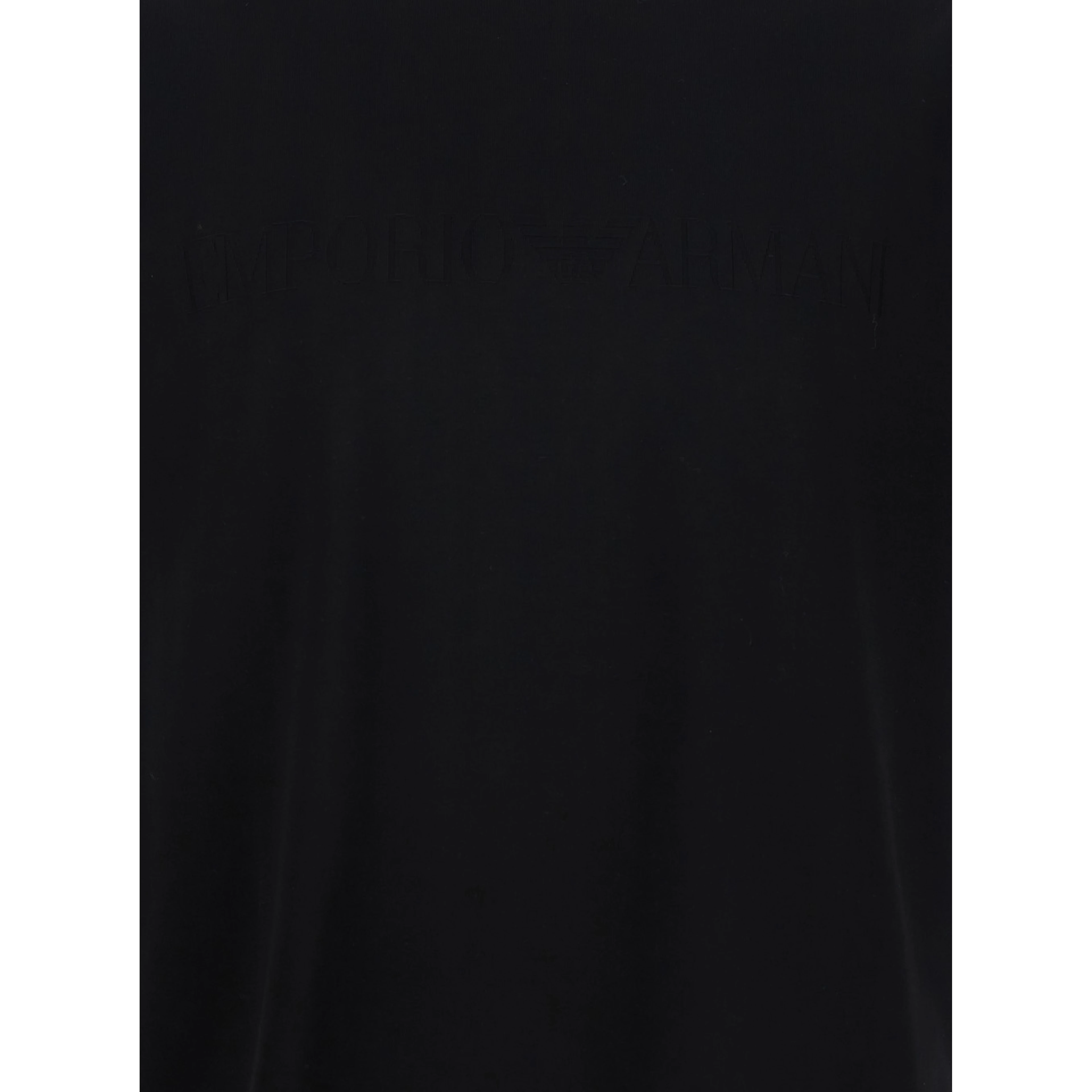 Black T-Shirt with Elasticized Crew Neck and Tone-on-Tone Jacquard Logo for Men