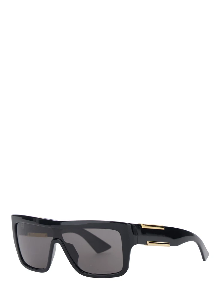 Black Aviator Sunglasses with Square Lenses and Metal Plates on the Side in Plastic for Women