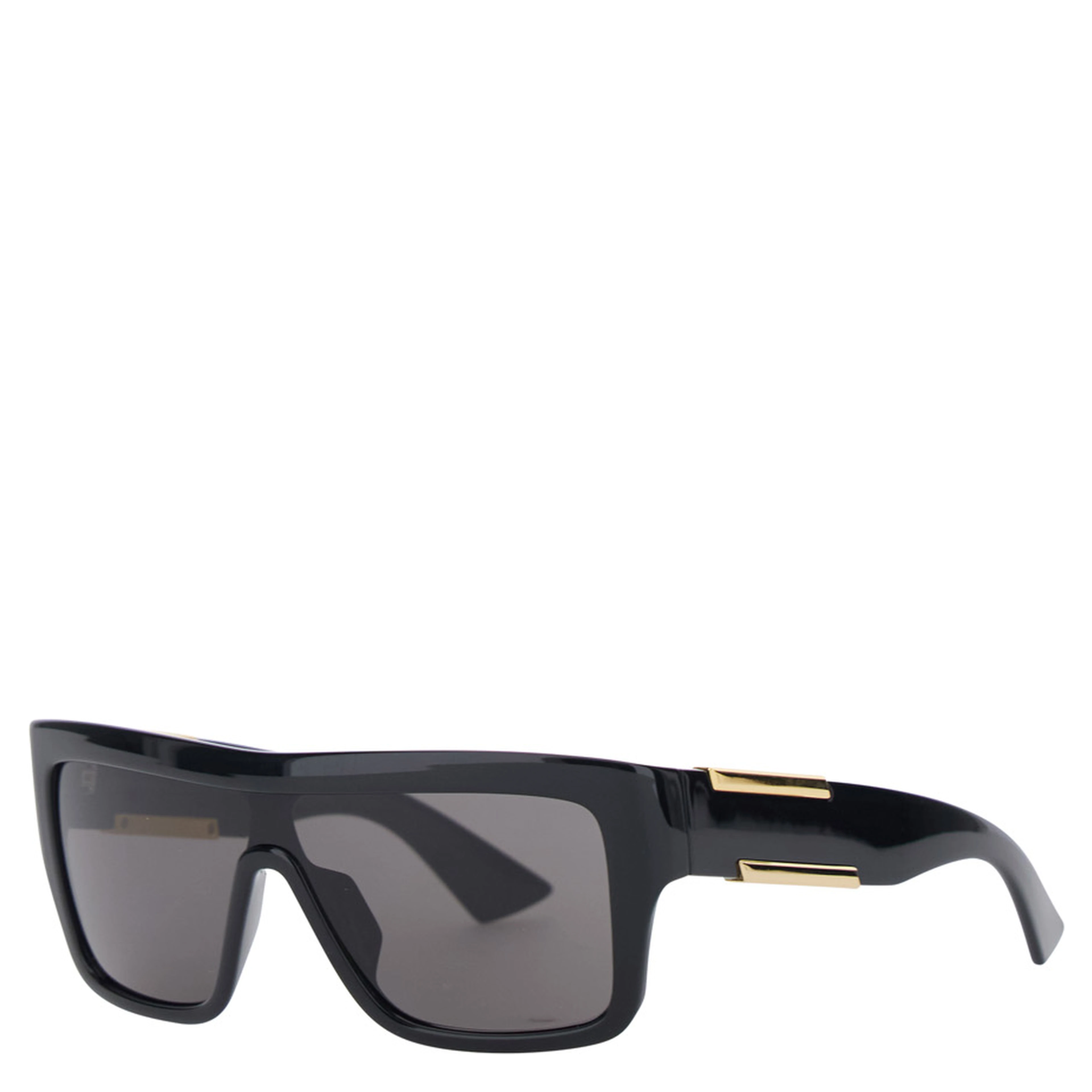 Black Aviator Sunglasses with Square Lenses and Metal Plates on the Side in Plastic for Women