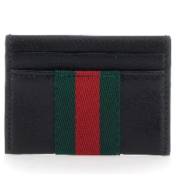 Black Card holder with Web detail in Leather for Men