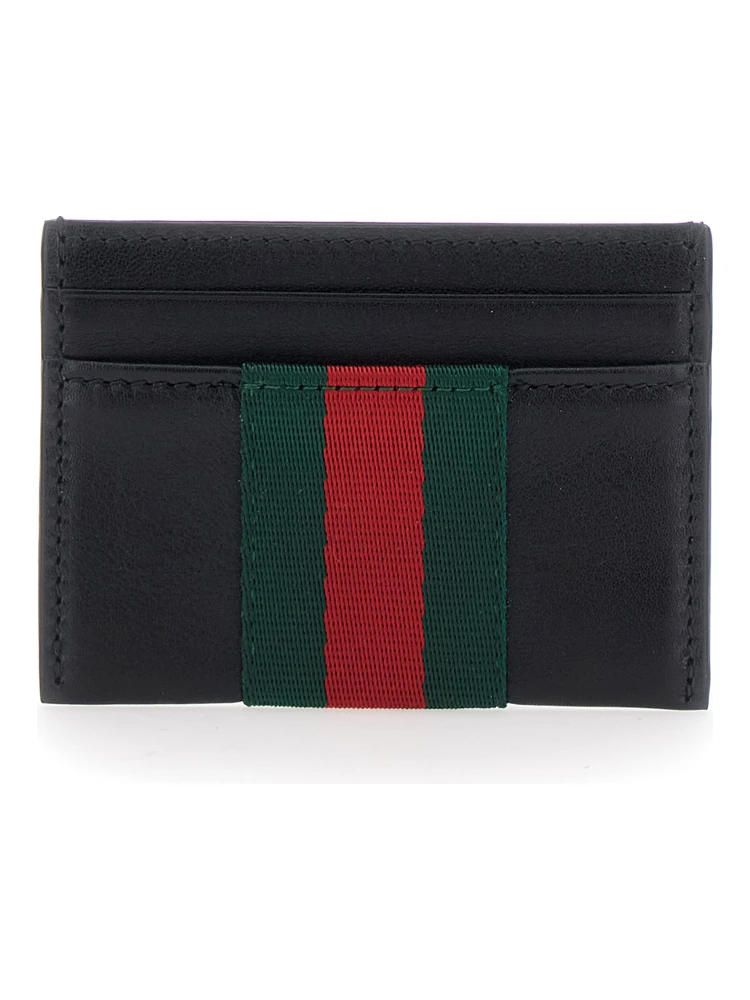 Black Card holder with Web detail in Leather for Men