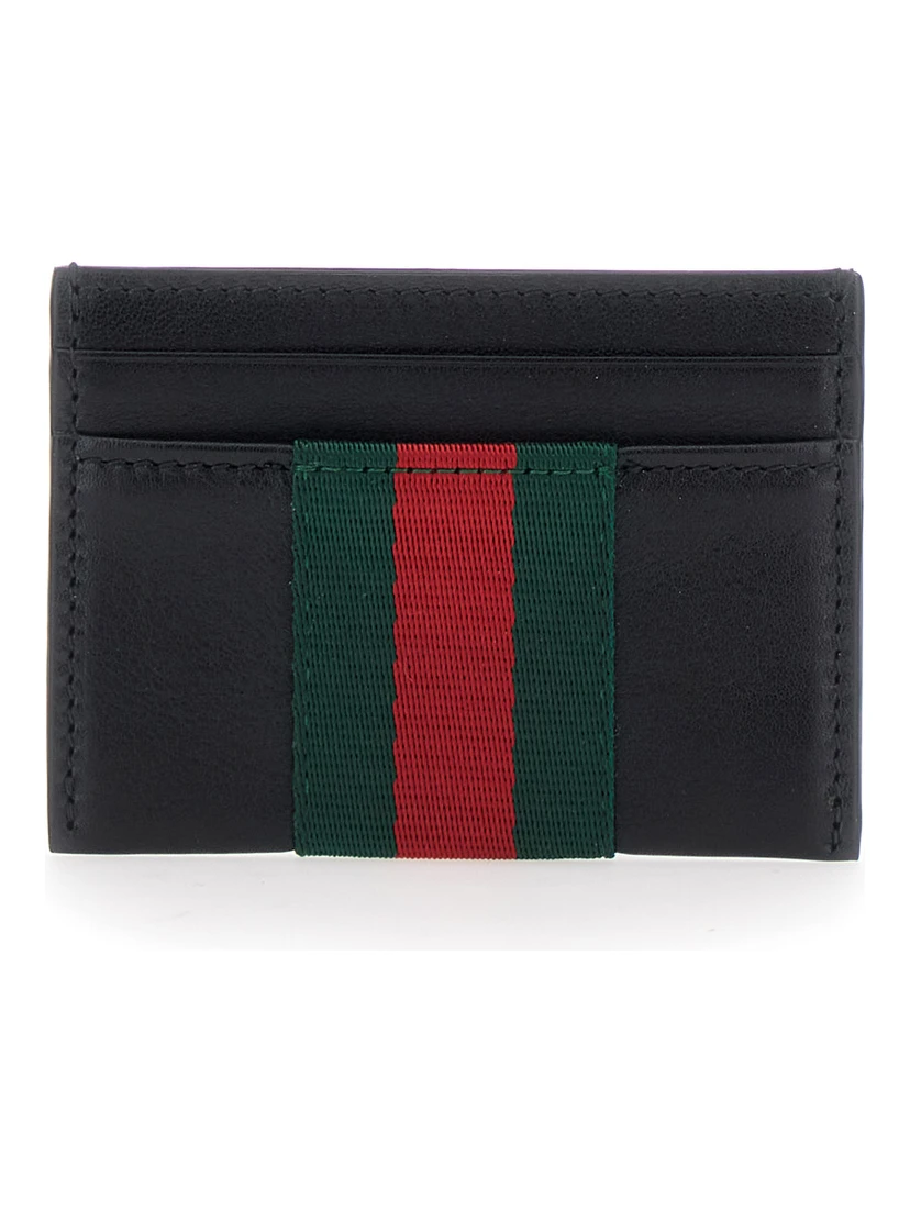 Black Card holder with Web detail in Leather for Men