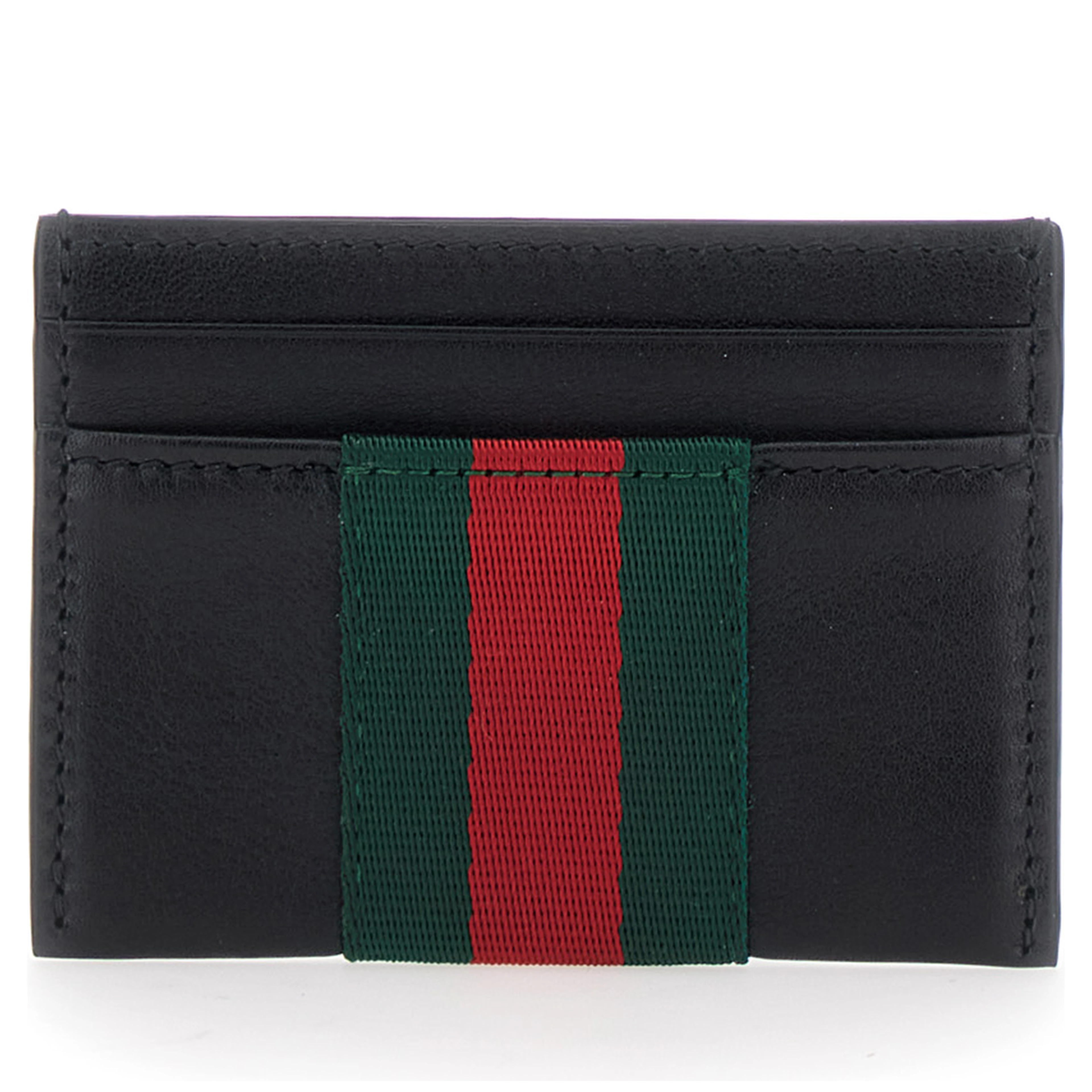 Black Card holder with Web detail in Leather for Men