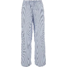 Light blue Pants with elastic waistband and drawstring and all-over check motif in cotton blend for women