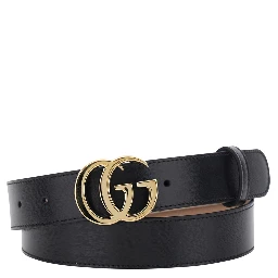 GG Running Black Belt with GG Plate Closure in Leather for Men