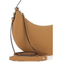Romy Half Moon Beige Shoulder Bag with Adjustable and Removable Shoulder Strap in Grained Leather Woman