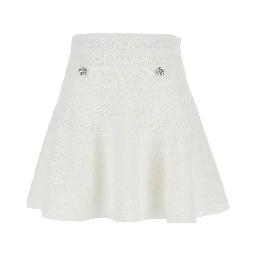 White Pointelle Knit Mini Skirt
