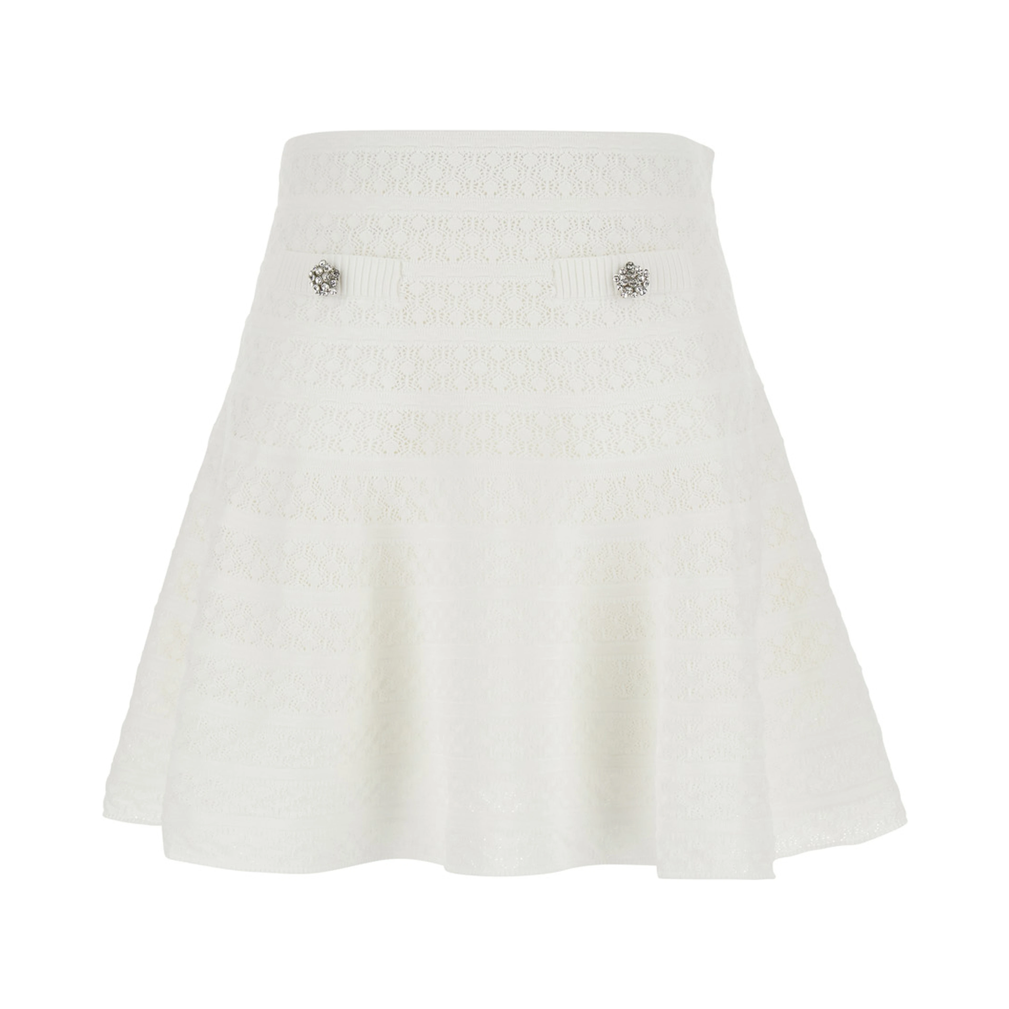 White Pointelle Knit Mini Skirt