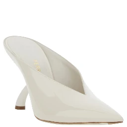 White Mules with Sculptural Heel and V-Neck In Leather for Women