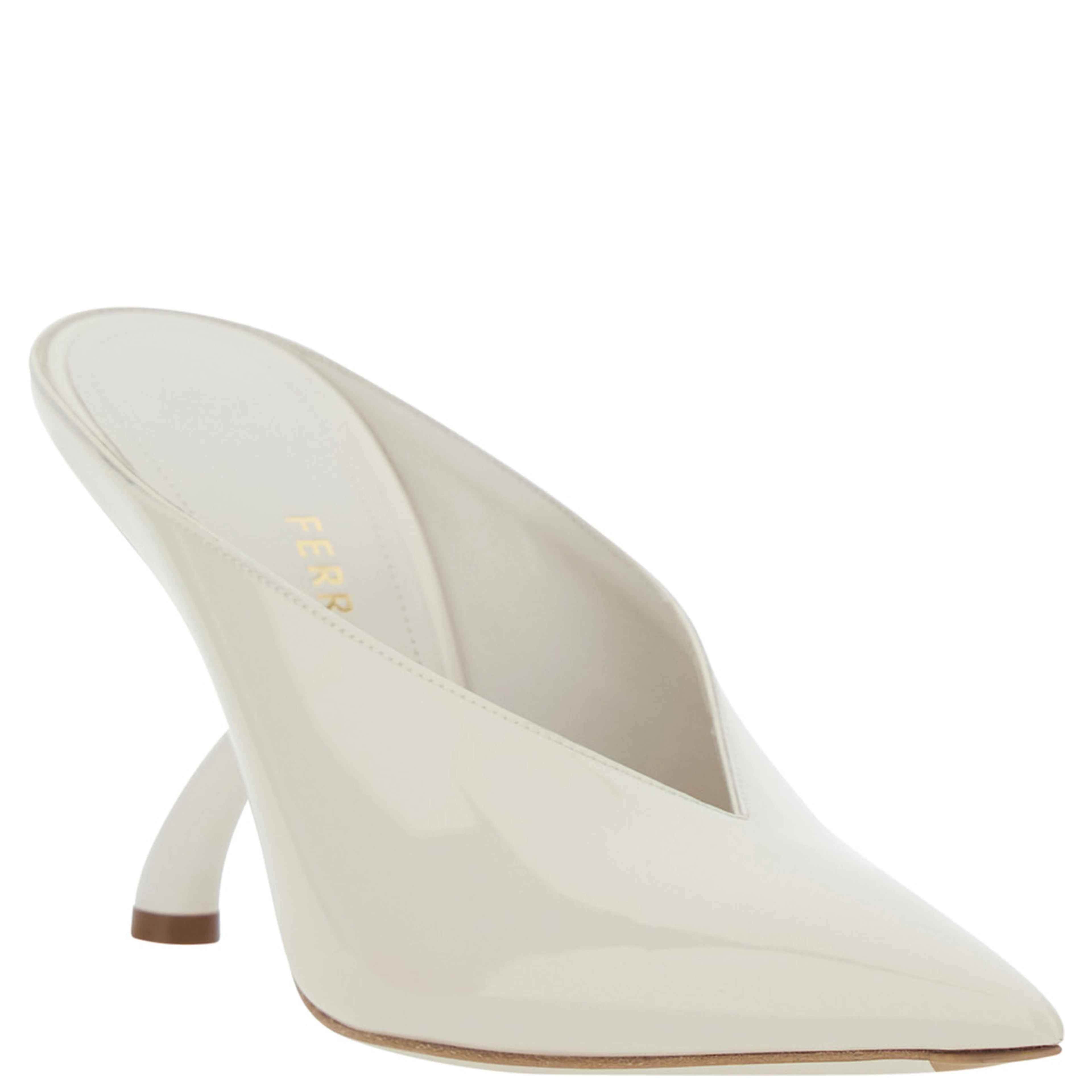White Mules with Sculptural Heel and V-Neck In Leather for Women