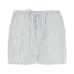 Light blue Shorts with elasticated waist and drawstring and all-over striped print in cotton blend for women