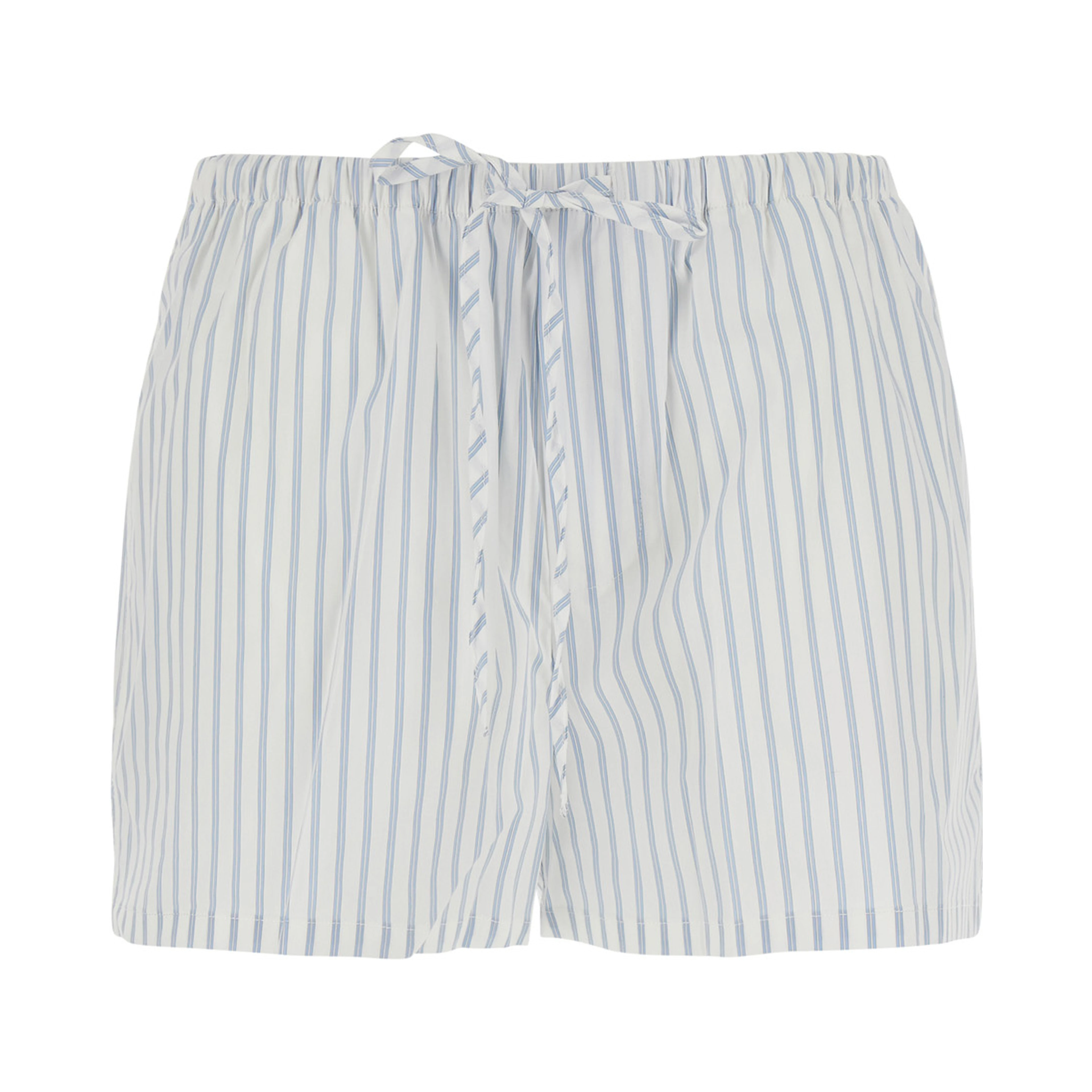 Light blue Shorts with elasticated waist and drawstring and all-over striped print in cotton blend for women