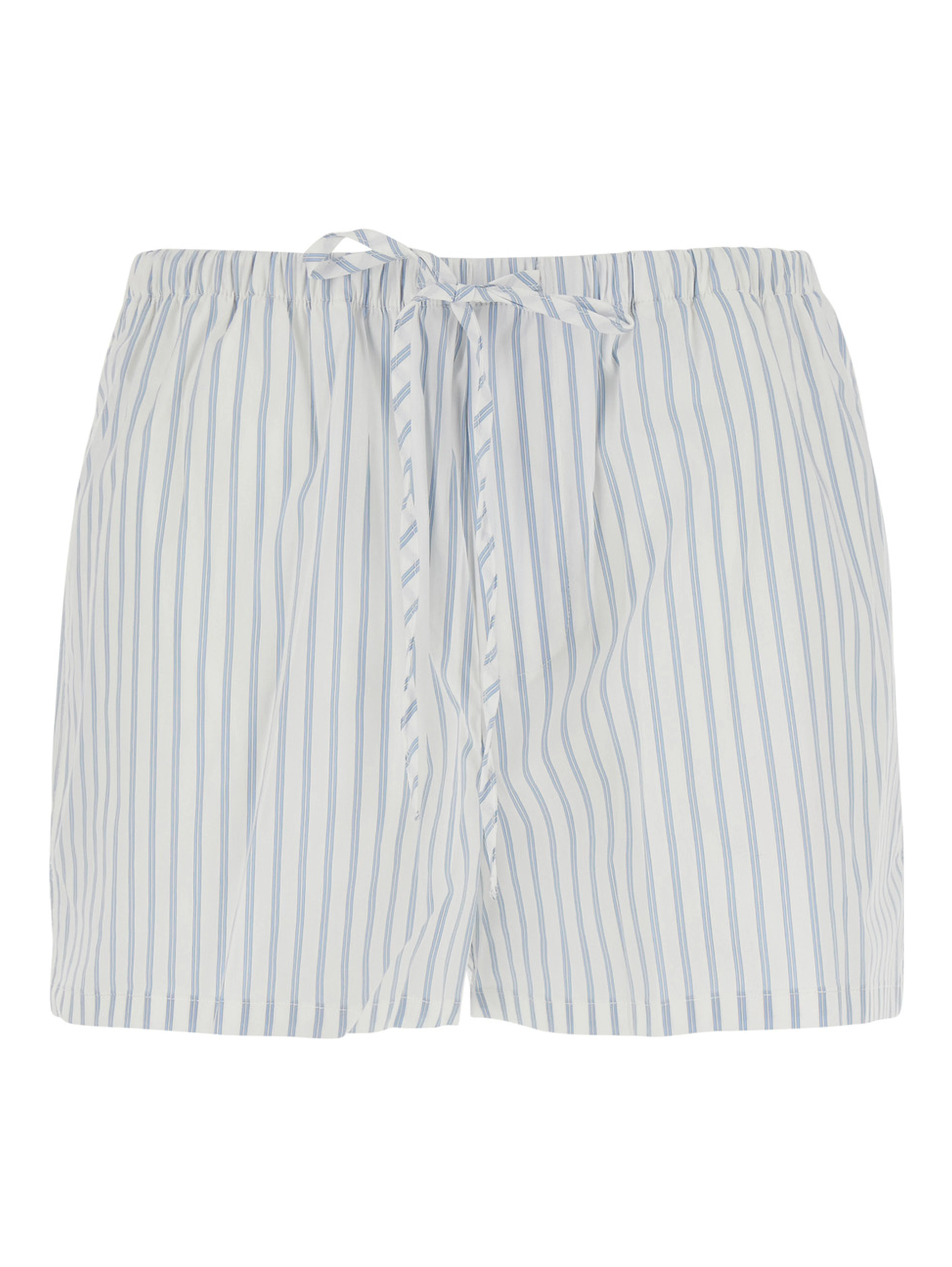 Light blue Shorts with elasticated waist and drawstring and all-over striped print in cotton blend for women