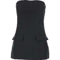 Black Off Shoulder Top with and Two Flap Pockets on the Front in Wool Blend for Women