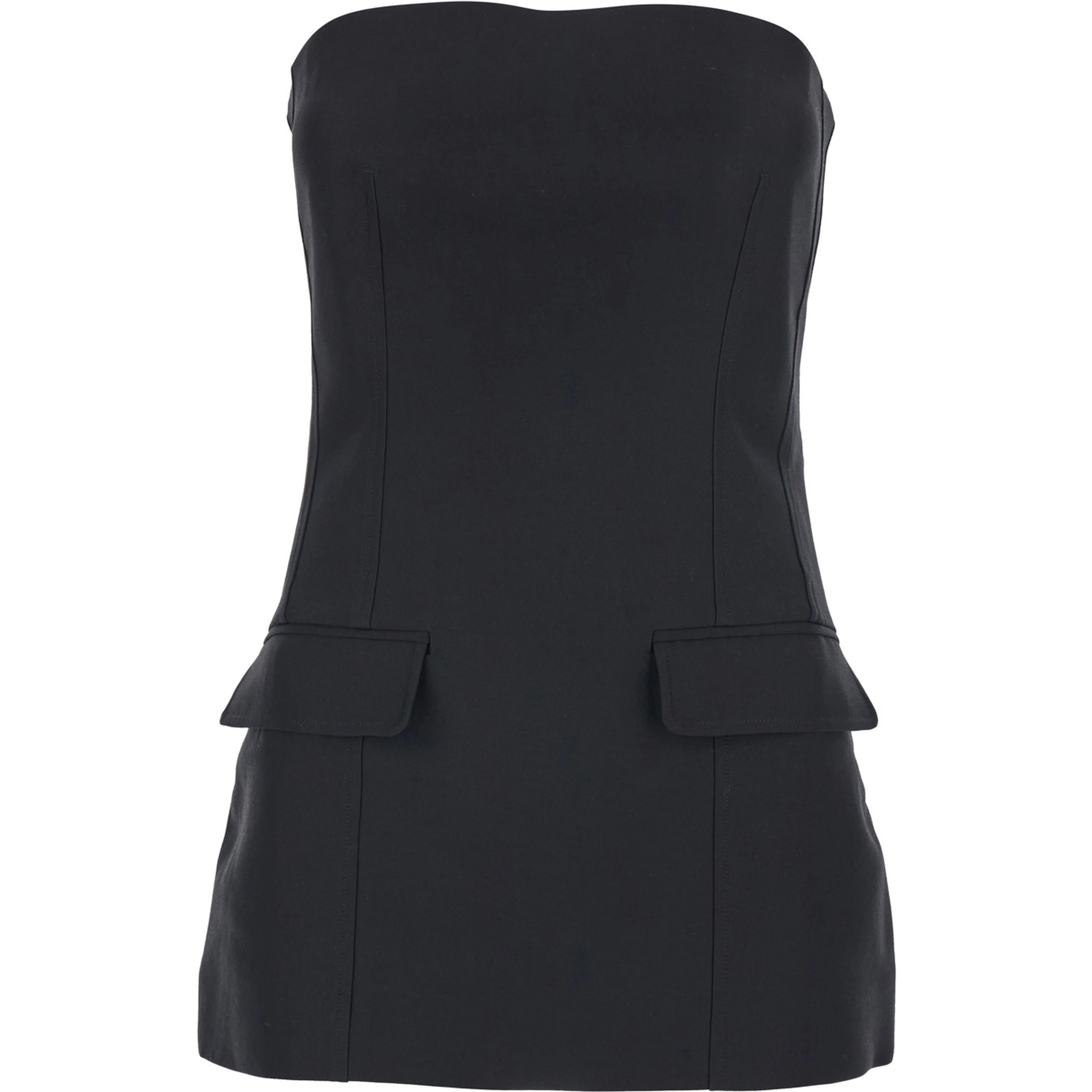 Black Off Shoulder Top with and Two Flap Pockets on the Front in Wool Blend for Women