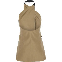 MXSNURAGHE Beige Dress with Front Closure in Wool and Silk for Women