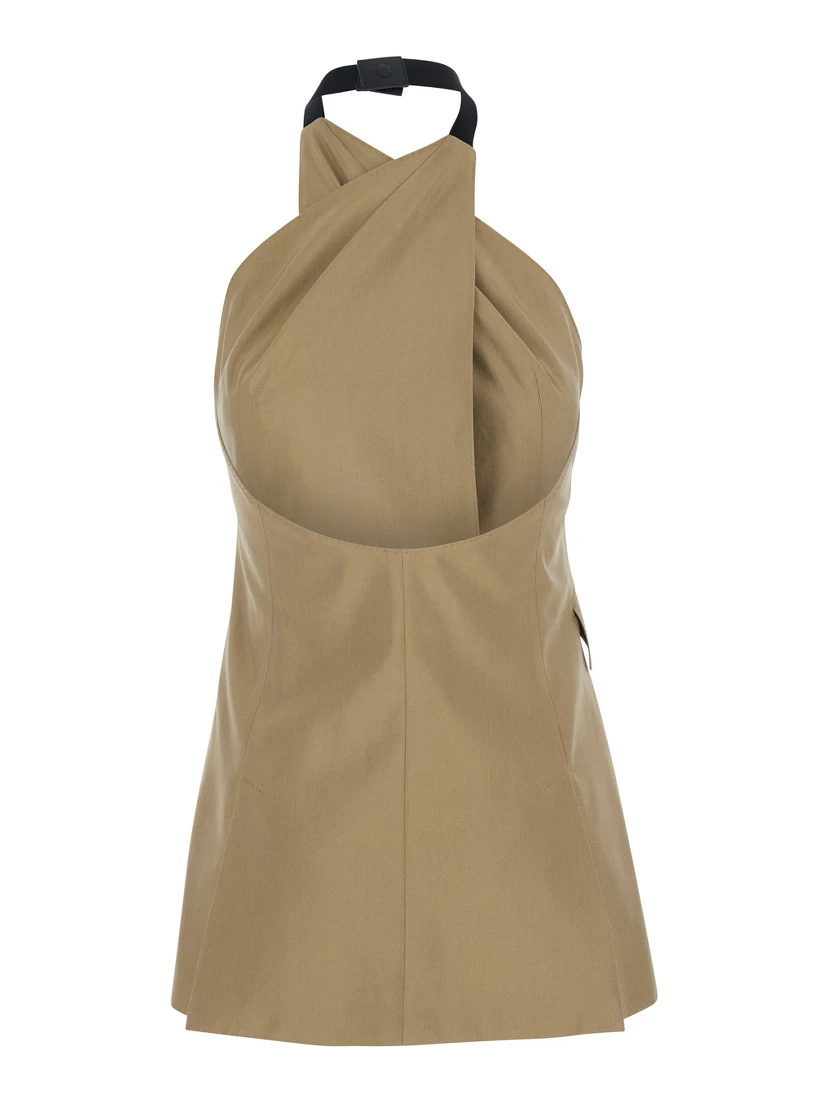 MXSNURAGHE Beige Dress with Front Closure in Wool and Silk for Women