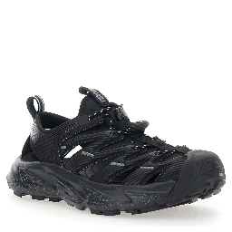 Hopara Black Sandals with high rubber sole and logo lettering on the side in Tech Fabric Unisex