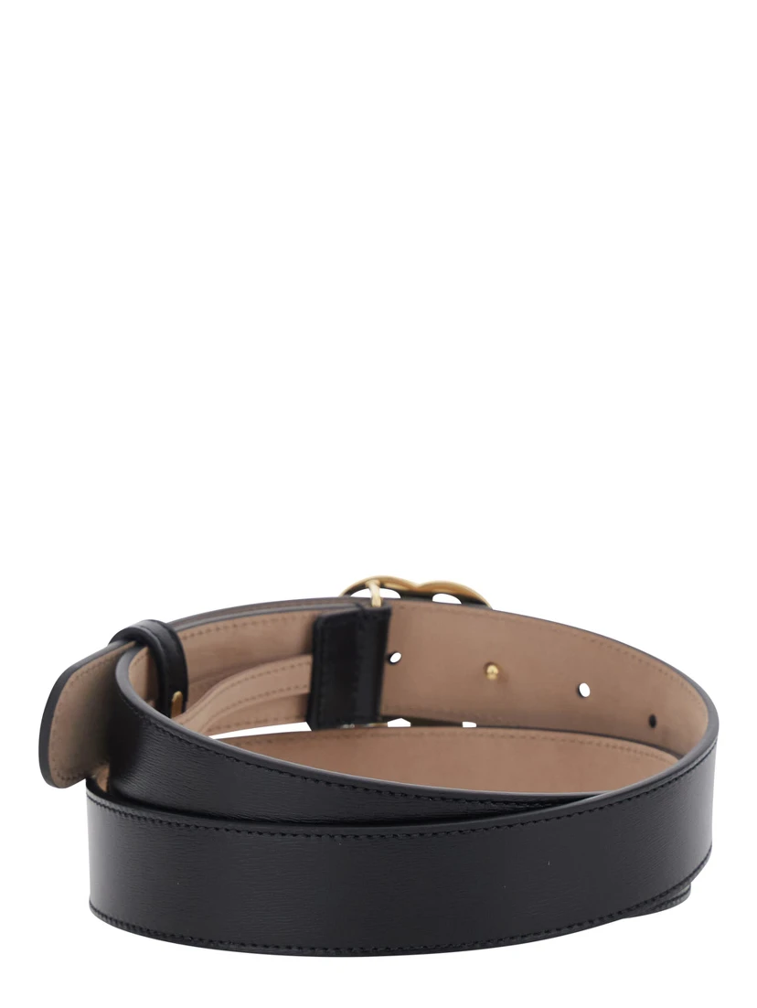 GG Running Black Belt with GG Plate Closure in Leather for Men