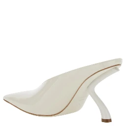 White Mules with Sculptural Heel and V-Neck In Leather for Women
