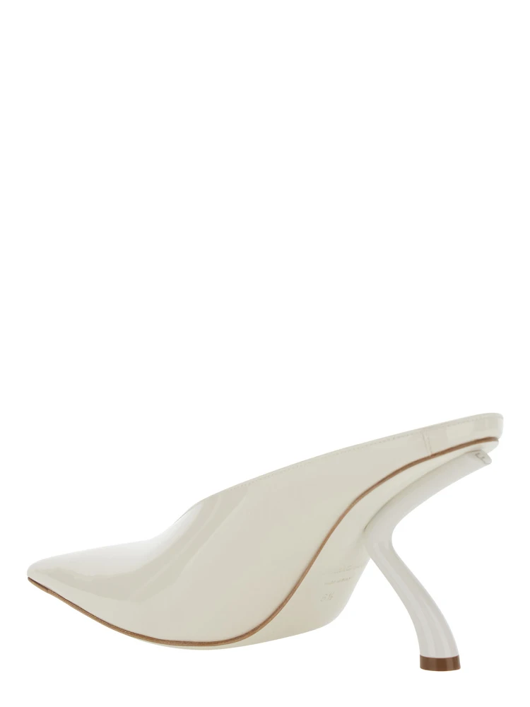 White Mules with Sculptural Heel and V-Neck In Leather for Women alternative