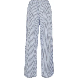 Light blue Pants with elastic waistband and drawstring and all-over check motif in cotton blend for women