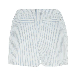 Light blue Shorts with elasticated waist and drawstring and all-over striped print in cotton blend for women