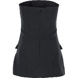 Black Off Shoulder Top with and Two Flap Pockets on the Front in Wool Blend for Women