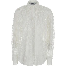 White Shirt with semi-transparent design and all-over embroidery in fabric Woman