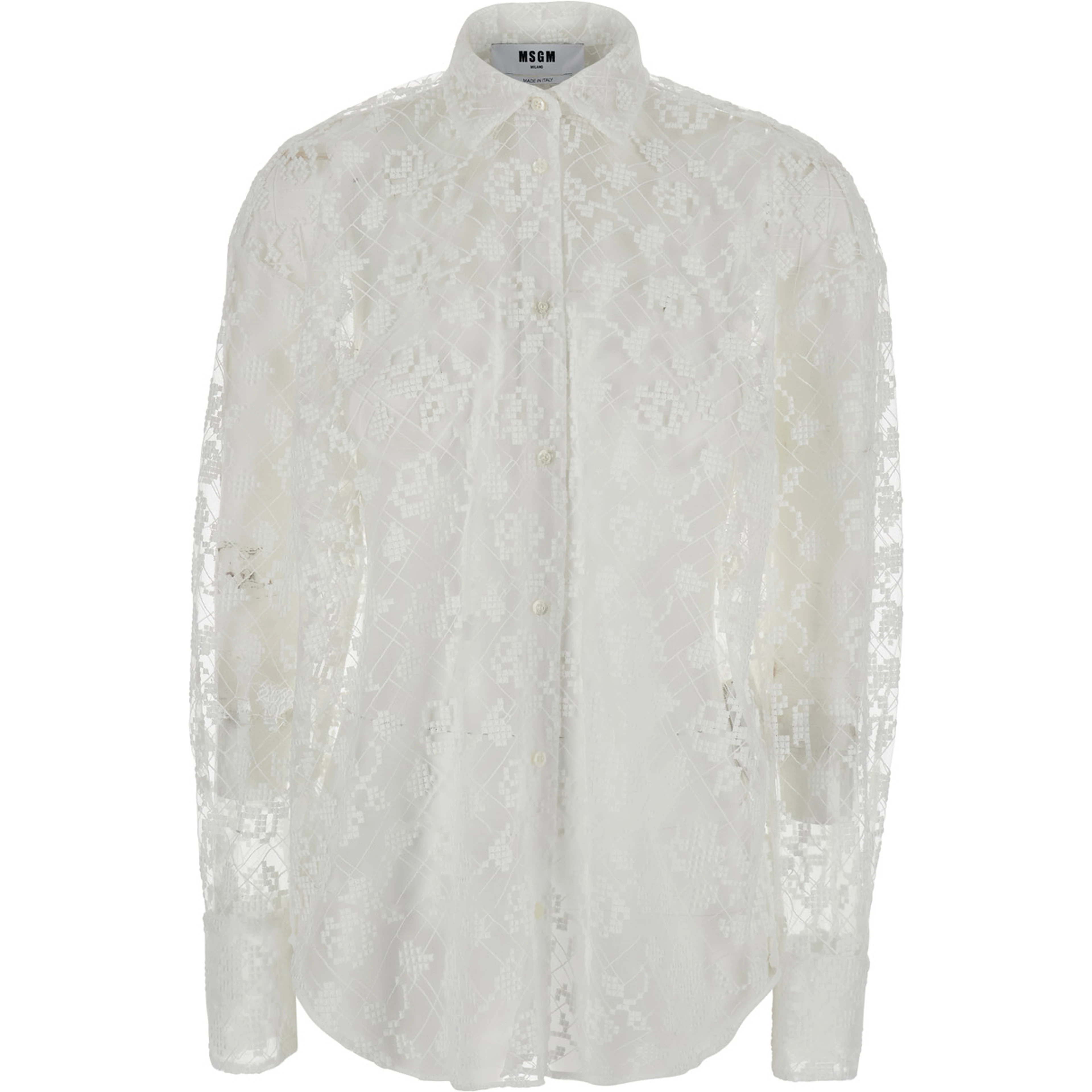 White Shirt with semi-transparent design and all-over embroidery in fabric Woman