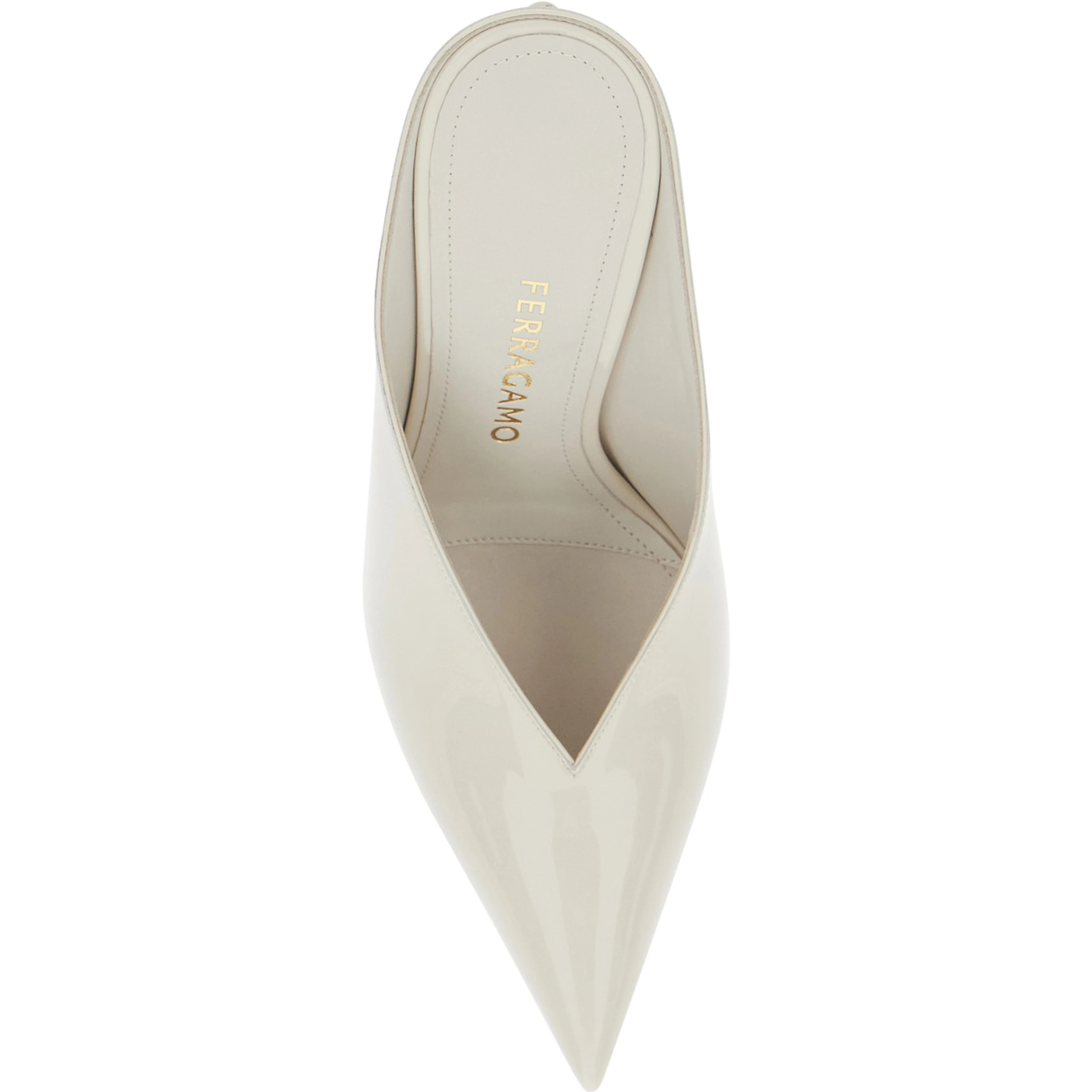 White Mules with Sculptural Heel and V-Neck In Leather for Women