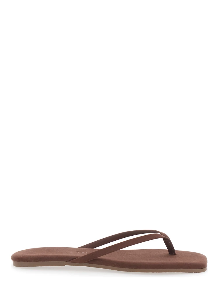 Lily Brown Flip-Flop Sandals with Square Toe in Suede Woman