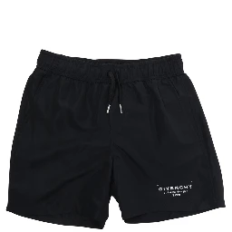 Black SURFER Shorts with Elastic Waist in Polyester for Kids
